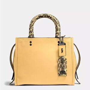 Rogue 25 Coach Tan Leather Handbag with snakeskin handles. Limited Edition